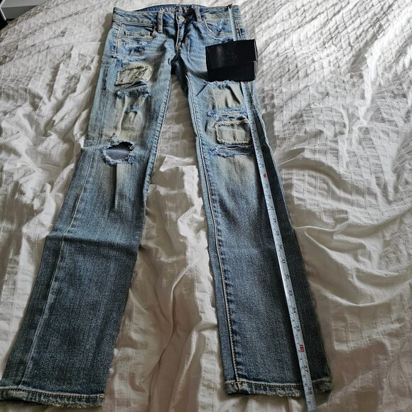 American Eagle Distressed Patchwork Skinny Jeans - 2014 - Light Wash - Sz 0 Reg - Picture 13 of 16